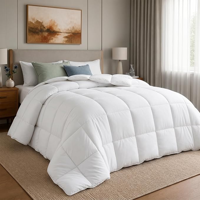 Utopia Bedding King Comforter Duvet Insert, Quilted White Comforter with Corner Tabs, Box Stitched Down Alternative Comforters King Size 90 x 102 inches
