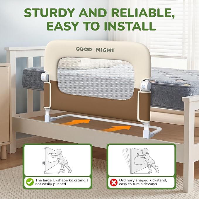 Bed Guard Rail for Toddlers - 32" Adjustable Heights & Folding up Portable Bed Railing for Baby - Toddler Bed Rails Guard for Crib, Twin, Bunk,Full Size, Queen & King Bed
