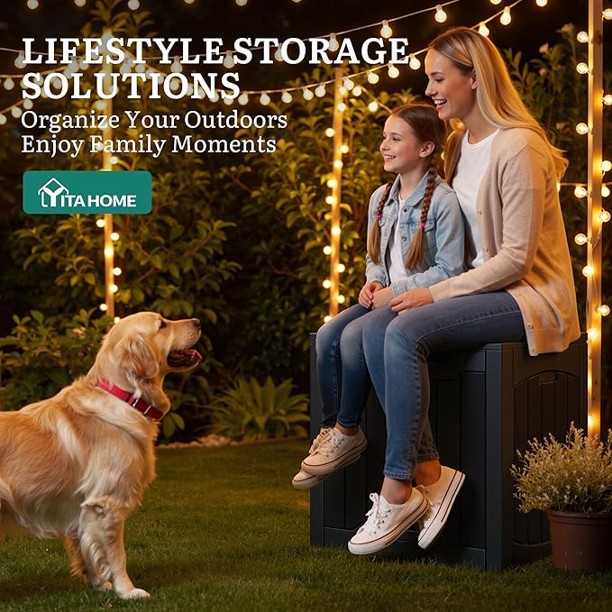 YITAHOME 31 Gallon Outdoor Storage Box, Resin Deck Box and Waterproof Package Delivery Box for Gardening Tools, Pool Supplies, Patio Furniture, Lockable, Black