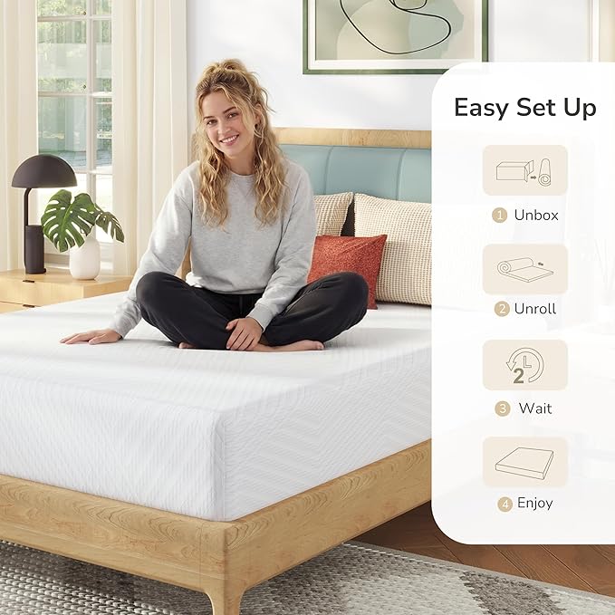 MLILY Queen Mattress in a Box, 8 inch Mattresses for Platform Bed Double Size Daybed, Green Tea Memory Foam Medium Firm