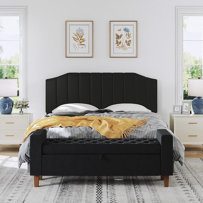 Furpopup King Size Headboard Only, Velvet Upholstered Headboard King/California King Size Wall Mount and Bed Frame Mount, Featuring High-Density Sponge Padding Easy Assembly Comfort Style-Black
