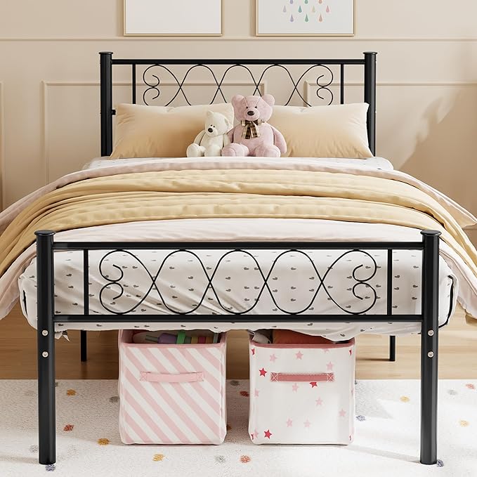 GarveeHome Twin-XL SizeMetal Bed Frame with Headboard & Footboard 13.7 Inch Metal Platform Mattress Foundation Support with Strong Metal Slats, Under Bed Storage, No Box Spring Needed