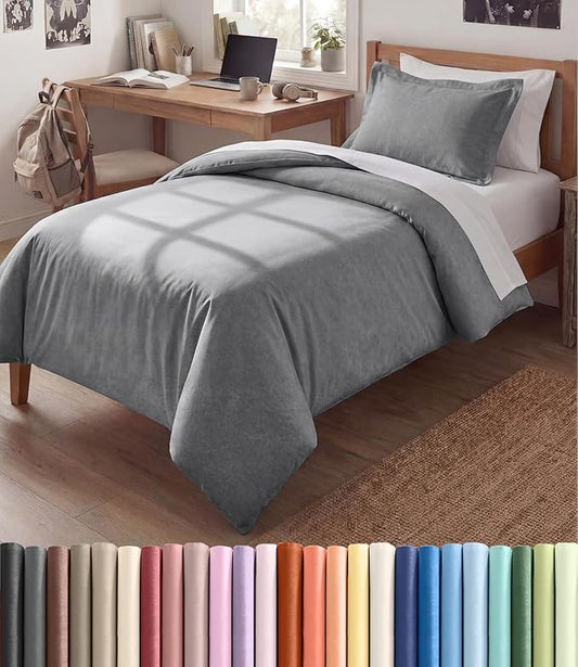 Duvet Cover Twin/Twin XL Size Set - Extra Soft Twin/Twin XL Duvet Cover 68" x 90" with 1 Pillow Sham - Hotel Luxury, Easy Care, Fade Free w/ Zipper Closures & Ties - Cozy & Breathable (Heathered Grey)