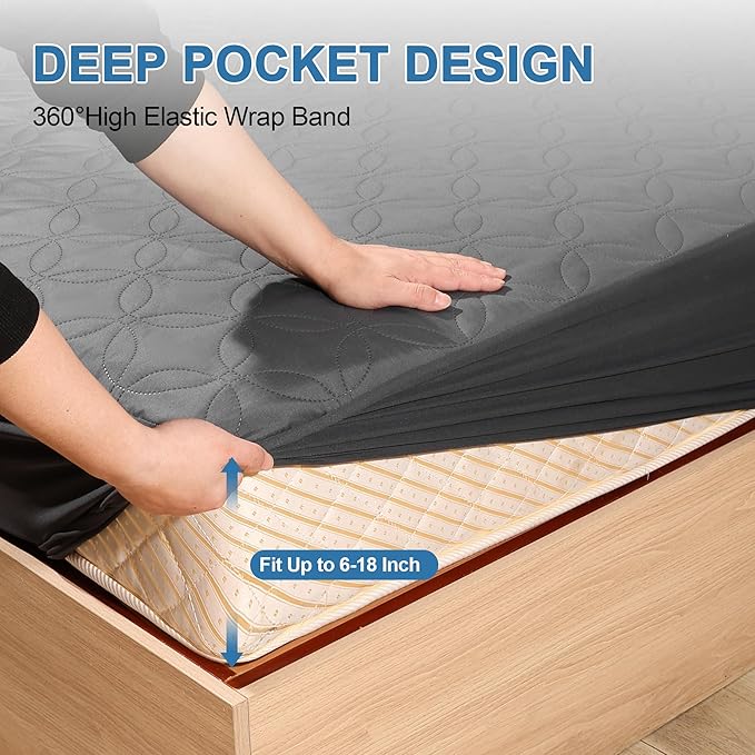 GUHER Waterproof Mattress Protector Twin XL Size,Breathable Bed Cover 3D Air Fabric Mattress Pad Cover,Noiseless＆Ultra-Soft Washable Bed Cover with 6"-14" Deep Pocket (Gray)