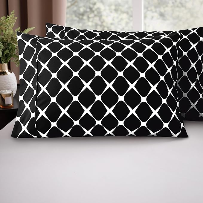 Elegant Comfort Luxury Ultra-Soft 2-Piece Pillowcase Set - 1500 Premium Hotel Quality Microfiber Double Brushed - Wrinkle Resistant, King Size, Bloomingdale Pattern Black