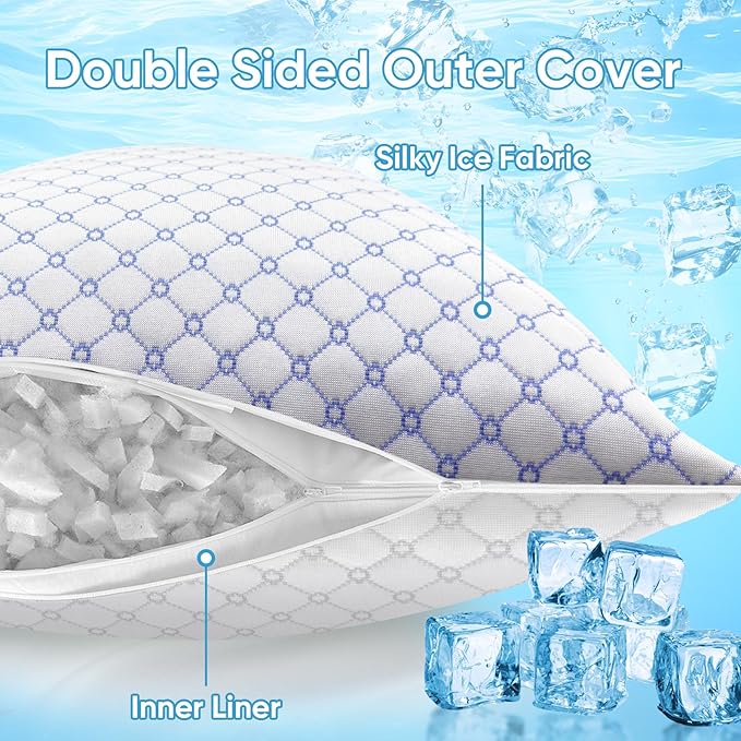 OAISZ Cooling Pillow Queen Size, Standard Memory Foam Bed Pillows for Sleeping, Adjustable Pillows with Cooling Cover, Soft Yet Supportive Memory Foam Pillows for Side Back Stomach Sleepers