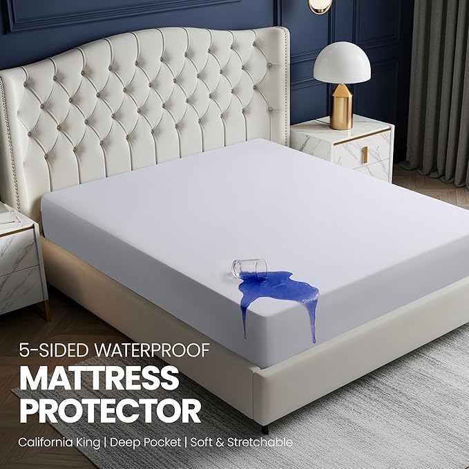 Utopia Bedding Waterproof 5-Sided Mattress Protector California King Size, Premium Breathable Mattress Cover, Fitted Style with Stretchable Pockets (White)