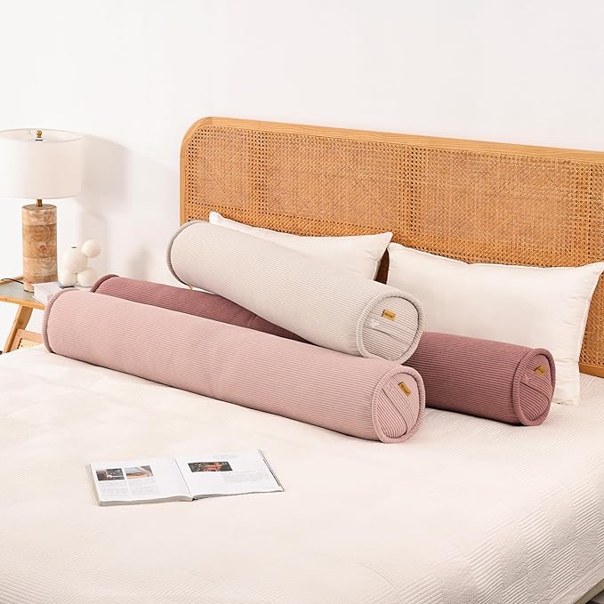 Long Round Body Pillow for Adults, Bolster Pillow for Side Sleeping, Soft Decorative Cylinder Pillow for Bed & Couch, Supportive Tube Pillow for Resting,47 x 7.87 Inches,Pink