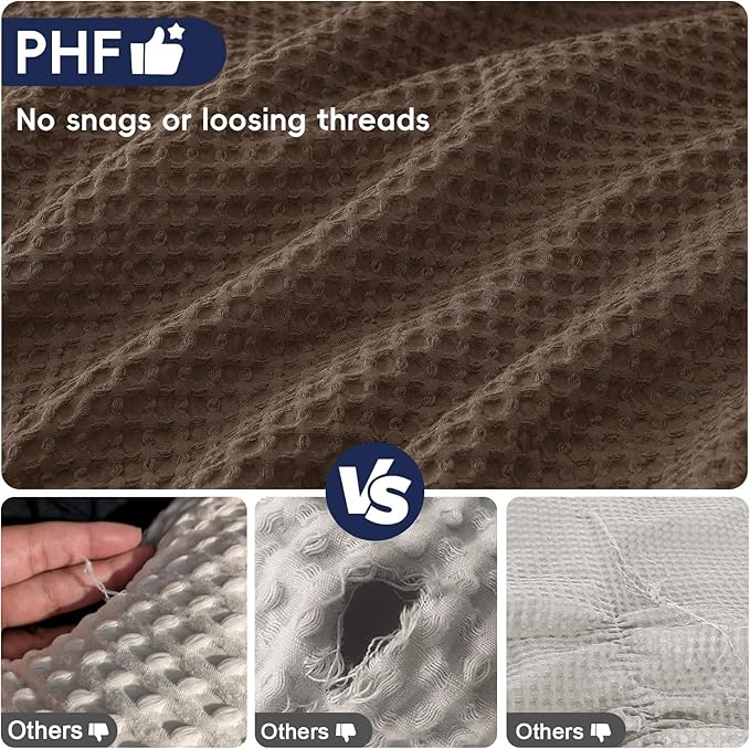 PHF Ultra Soft Waffle Weave Pillow Shams King Size, No Insert, 2 Pack 20" x 36" Pillowcases,Breathable & Skin-Friendly Pillow Cases, Stylish Decorative Bed Pillow Cases Covers,Mocha