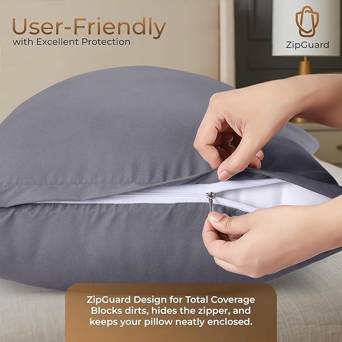 Utopia Bedding 4 Pack Pillow Protectors with Zipper Queen Size, Soft Brushed Microfiber Fabric Pillow Cases, Shrinkage and Fade Resistant Pillow Covers (Grey)