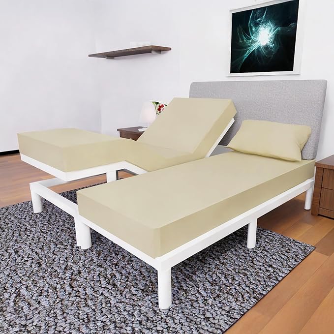 Split California King Sheets Sets -5 Pcs Set- Split California King Sheets Sets for Adjustable Bed - Cal King Split Sheets for Adjustable Bed - California King Split Sheet Sets (Tan)