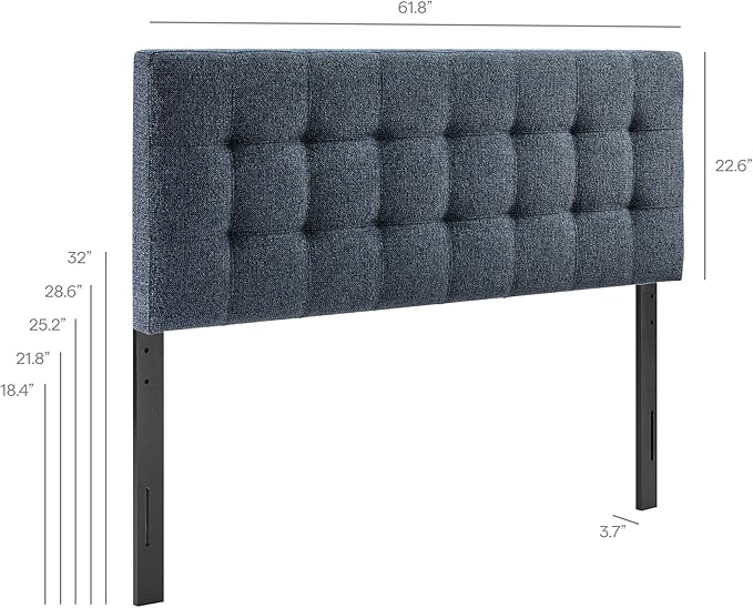 Modway Lily Queen Size Headboard with Biscuit Tufting in Navy - Fabric Upholstery with Padded Design and 5 Height-Adjustable Mounts