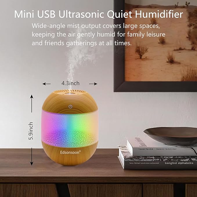 Volcano Flame Essential Oil Diffuser, Ultrasonic Aroma Diffuser with Multi Color LED Light, Wood Grain USB Cool Mist Humidifier, Silent Aromatherapy for Home & Office Gift