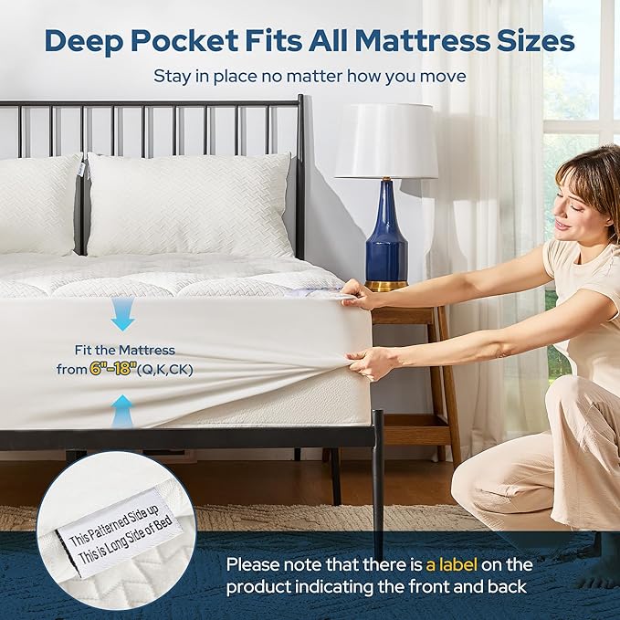 BEDLORE Waterproof King Mattress Pad, Quilted Fitted Mattress Topper with Deep Pocket 6"-18", Breathable & Noiseless Mattress Protector Bed Cover Padded, Machine Washable
