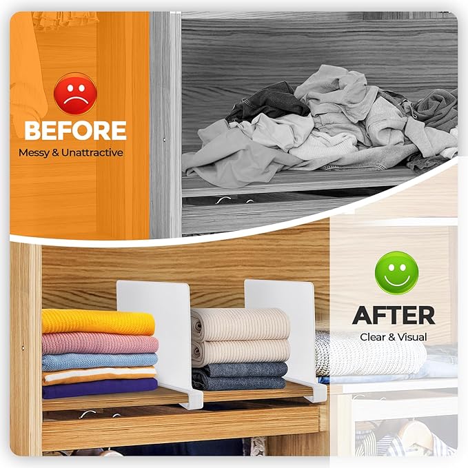 JOY DECOR 2 Pack Acrylic White Shelf Dividers for Closets Organizer and Storage Adjustable Vertical Wood Shelf Closet Separators for Clothes,Book,Bags in Bedroom and Kitchen