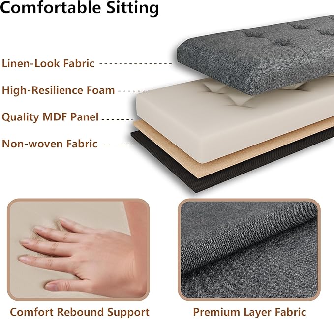JIUYOTREE 31.5 Inches Ottoman with Storage Bench, Foldable Footstool, Ottoman Foot Rest, End of Bed Bench, Multi-Functional Seat, Storage Chest for Living Room, Bedroom, Entryway (Gray)