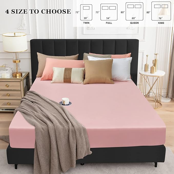 Sufdari Waterproof Mattress Protector, Mattress Cover Twin Size for Bed,18" Deep Pocket Fitted Sheet Style Mattress Protector with Elastic Rubber Band-Pink,Twin