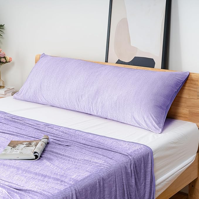 HOMFINE Cooling Pillowcases King Size - Double Side Q-Max 0.439 Cooling Fiber for Pillow Protector, Breathable Cold Pillow Cover for Hot Sleeper Night Sweat, Hidden Zipper, 2 Pack (20"x36", Purple)