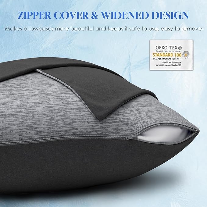 CHOSHOME Cooling Pillow Cases Zipper Pillow Covers Q-Max > 0.45 Zippered Pillowcases for Hot Sleepers, Soft, Breathable, Skin-Friendly, 4 Pack (King, 20"x36", Black)