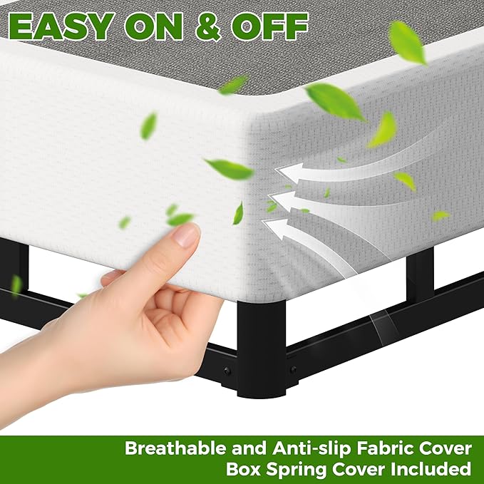 EMODA 10 Inch Split Queen Box Spring Bed Base, 2 Piece Heavy Duty Metal Box Spring for Queen Bed with Fabric Cover, Easy Assembly
