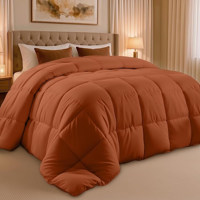 Utopia Bedding Queen Comforter Duvet Insert, Quilted Burnt Orange Comforter with Corner Tabs, Box Stitched Down Alternative Comforters Queen Size 88 x 88 inches