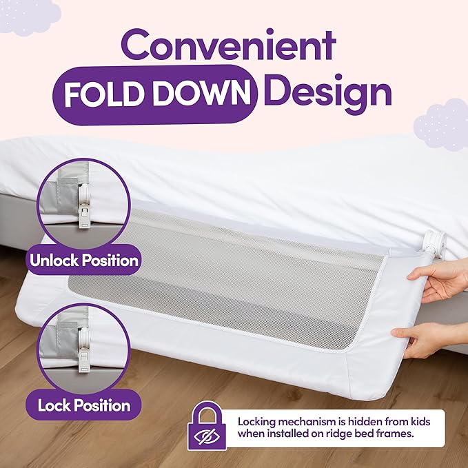 ComfyBumpy 1-Pack Bed Rail for Toddlers 35.5" L x 19.5" H | Toddler Bed Rails for Twin, Full & Toddler Mattress Size | Swing Down Rail Guard | Mattress Side Rail for Kids | White