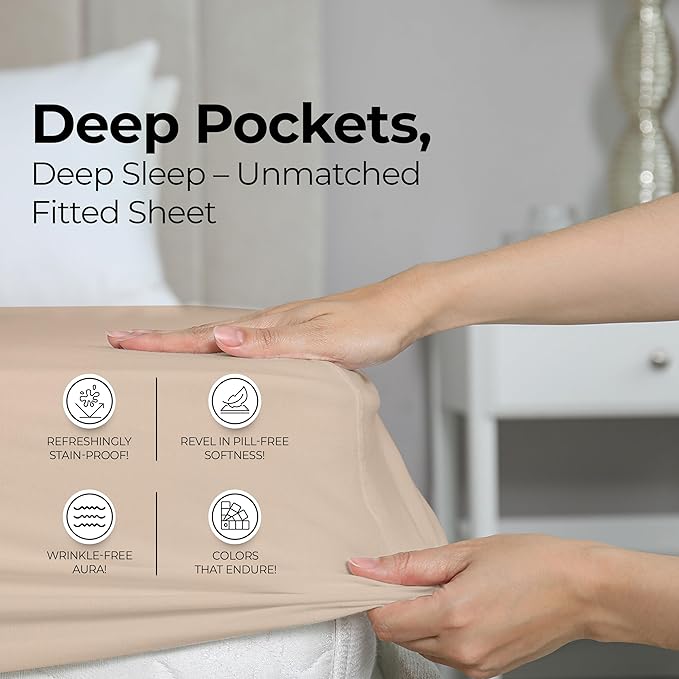 Utopia Bedding Full Fitted Sheet - Bottom Sheet - Deep Pocket - Soft Microfiber - Shrinkage and Fade Resistant - Easy Care -1 Fitted Sheet Only (Beige)