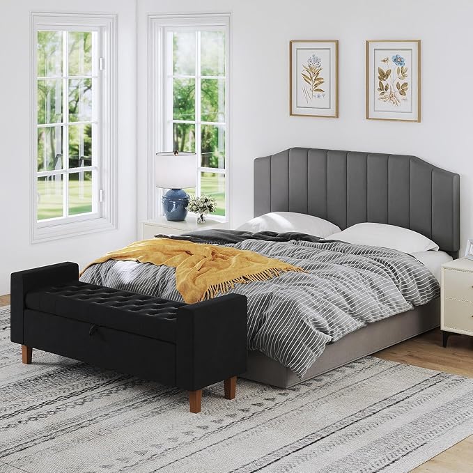 Furpopup King Size Headboard Only, Velvet Upholstered Headboard King/California King Size Wall Mount and Bed Frame Mount, Featuring High-Density Sponge Padding Easy Assembly Comfort Style-Dark Gray