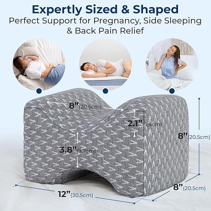 5 STARS UNITED Large Knee Pillow for Side Sleepers - Hip Pain Relief, Memory Foam Leg Cushion for Side Sleeping - Between Legs Pillow for Sciatica & Lower Back Pain, Gray