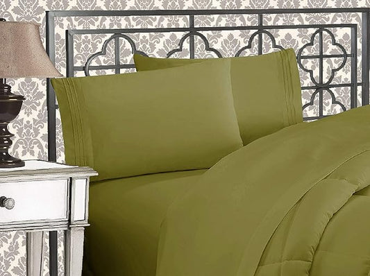 Elegant Comfort 1500 Premier - Wrinkle Resistant - Hotel Quality Ultra Soft Luxurious 4 pcs Bed Sheet Set, Deep Pocket Up to 16" - Many Size and Colors, Queen, Green