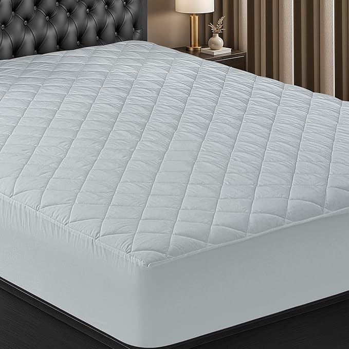 Utopia Bedding Quilted Fitted Mattress Pad, Full Size, Elastic Fitted Mattress Topper Protector and Cover with Deep Pocket Stretches up to 16 Inches, Machine Washable (Light Grey)