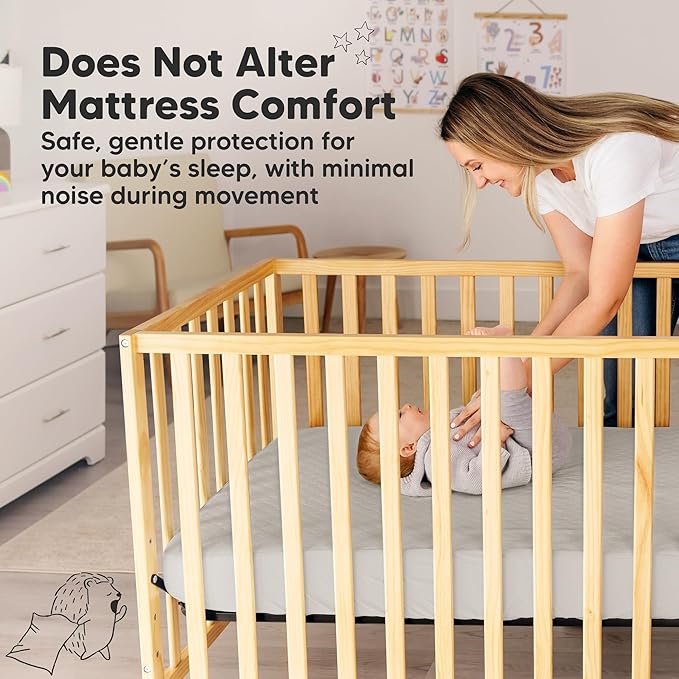 2-Pack Waterproof Crib Mattress Protector Cover Fitted - Quiet Baby Crib Mattress Pad Sheets, 52" x 28" Soft Quilted Cotton Baby Sheet, Machine Washable, Easy Fit, Durable (Sage/Mavy)