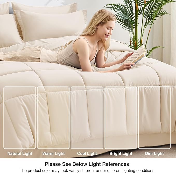 Love's cabin Twin Comforter Set Beige, 5 Pieces Twin Bed in a Bag, All Season Bedding Sets with 1 Comforter, 1 Flat Sheet, 1 Fitted Sheet, 1 Pillowcase and 1 Pillow Sham | Soft, Breathable, Lightweight, Comfortable