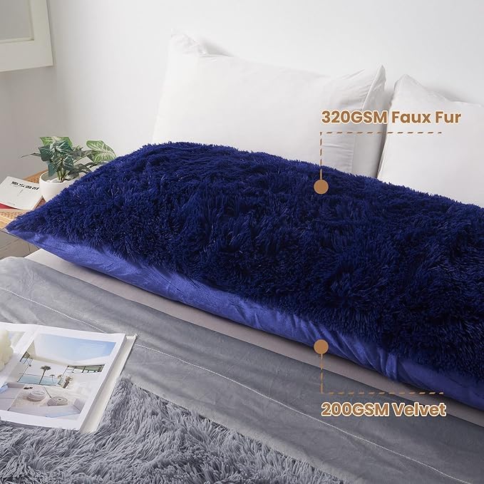 MEGO Shaggy Plush Body Pillow Cover, Faux Fur Fluffy Body Pillowcase, 20x54 Boho Fuzzy Full Body Pillow Case, Furry Long Big Throw Pillow Sham with Zipper for Home Bedding Couch Living Room Royal Blue