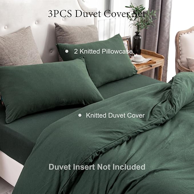 PURE ERA Jersey Knit Duvet Cover Set 100% T-Shirt Cotton Super Soft Comfy 3pc Bedding Set with Zipper Closure (Solid Forest Green, Oversized King)