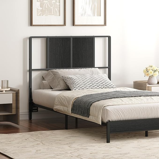 MAHANCRIS Twin Size Headboard Only, Metal Headboard with Adapters, Minimalist Industrial Style for Twin Size Beds, Black