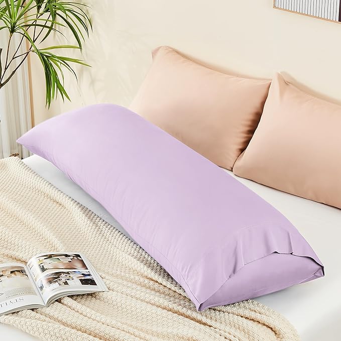 BEDELITE Body Pillow Case Cover, Rayon Made from Bamboo, Cooling Body Pillow Cover for Hot Sleepers and Night Sweats, Breathable & Silky Soft Full Long Pillow Case (Light Purple, 20x54 Inches)