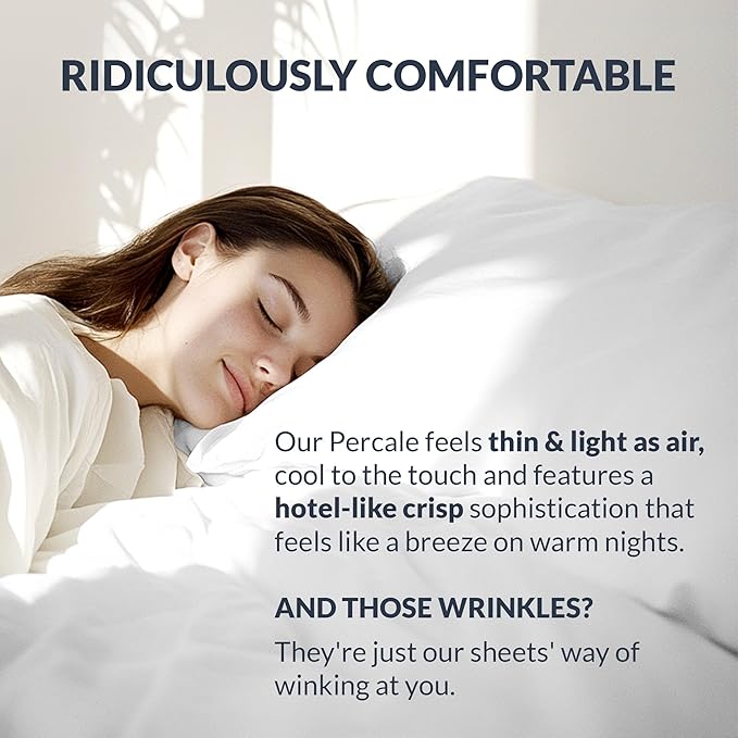 100% Egyptian Cotton Percale Sheets Full Size - Genuine Luxurious 400 Thread Count - Naturally Crisp, Breathable, Skin-Friendly & Cooling - Softer After Each Wash - Oeko-TEX Certified Giza