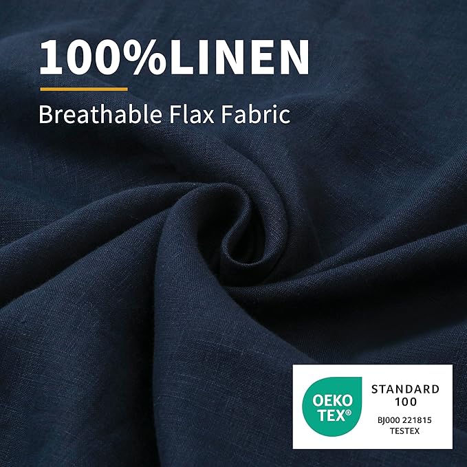 CHUFFED Linen Pillowcases 2 Pack 100% Linen Standard Pillow Cases, Breathable and Cooling Washed Pillowshams with Zipper Closure, 20x36 Inches, Navy Blue