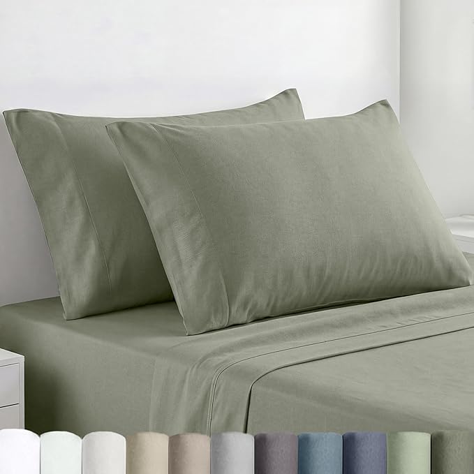 California Design Den 100% Egyptian Cotton Pillowcases King Size Set of 2 - Crisp Percale Feel, Soft & Breathable Envelope Closure Pillow Cases (Sage Leaf)
