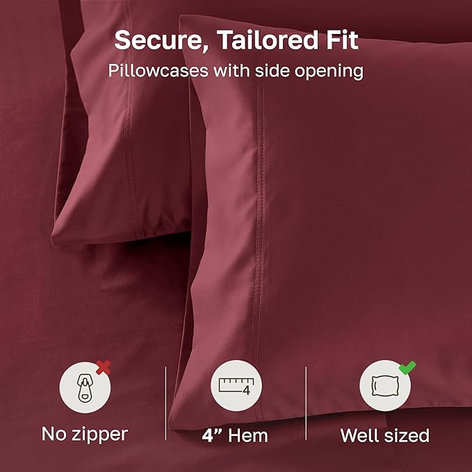 California Design Den King Size Pillow Cases Set of 2 - Luxuriously Soft Premium 600 Thread Count Sateen, 100% Cotton, Crisp Sateen, Fits King Pillows - Brick Red