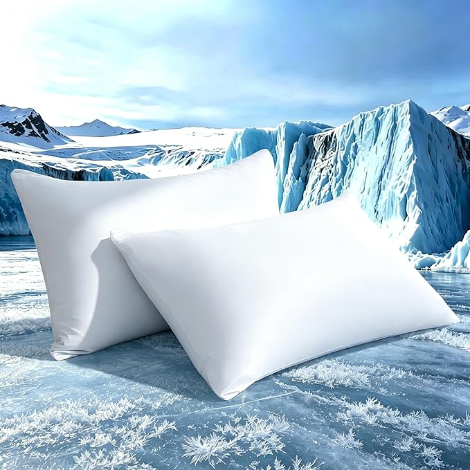 TELUS Cooling Pillowcases for Hot Sleepers Queen Size 2-Pack, Silky Soft Breathable Pillow Case with Envelope Close, Stay Cool Pillow Cover for Night Sweats, 20x30 Inch, White
