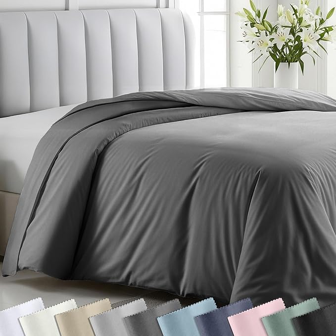 California Design Den King Duvet Cover Cotton - Winner Good Housekeeping Best Bedding Awards 2025, Premium 400 Thread Count Sateen, 100% Cotton Duvet Cover King, Button Closure & Corner Ties - Grey