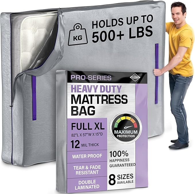 Full XL Mattress Protector For Moving and Storage - Heavy Duty 10 Mil Thick Waterproof Mattress Cover For Moving w Zipper And 8 Carrying Handles