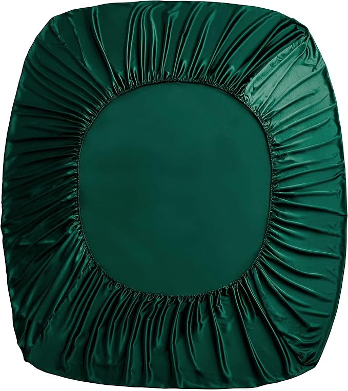 Homiest 4pcs Extra Deep Pocket Satin Sheets Queen Size Bed Set, 18-24 Inch Deep Pocket Bed Sheets Blackish Green Satin Sheet Set, Silky Satin Bedding Set Soft Fitted Sheet Set Fits Ultra Deep Mattress