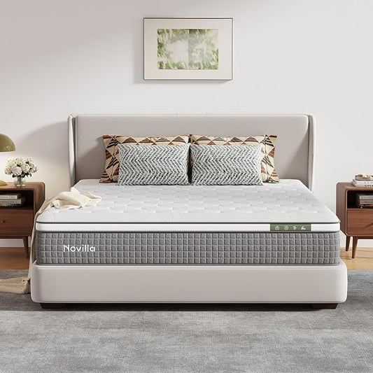 Novilla Queen Mattress 10 Inch,Hybrid Queen Size Mattress with Individually Pocketed Coils & Gel Infused Memory Foam & Silky Cool Fabric for Balanced Support & Pain Relief Comfort Mattresses in a Box