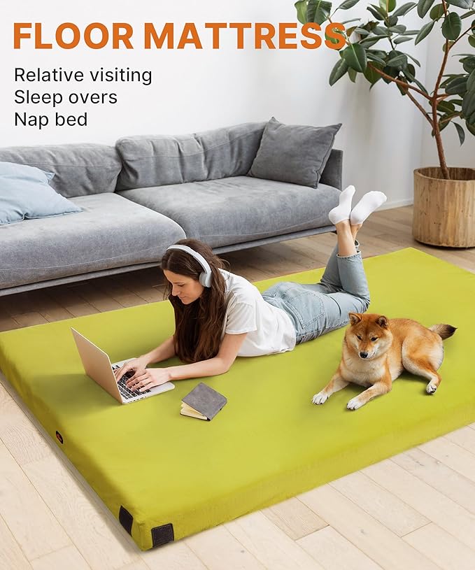 GAIALOOP 3 Inch Memory Foam Camping Mattress, Dual Layer Thick Sleeping Camp Pad for Car Tent Cot, Roll-Up Portable Glamping Floor Bed for Guests Sleepover