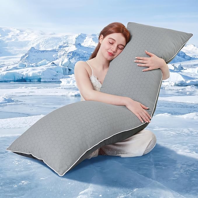 YZ HOME Cooling Body Pillow for Adults, Cold Touch Fabric, Blue Shredded Memory Foam, Support for Side Back Stomach Sleepers, Removable Washable Cover(Dark Grey,20x54 inch)