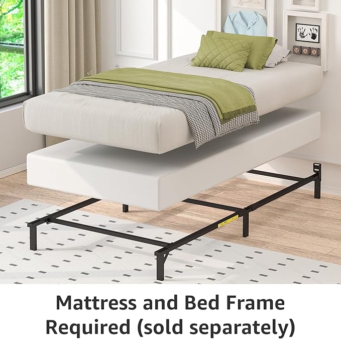 Amazon Basics Sturdy Smart Box Spring Bed Base, 5-Inch Height Mattress Foundation, Strong Support for All Mattress Types, Tool-Free Easy Assembly, Twin, 74" x 38" x 5", White