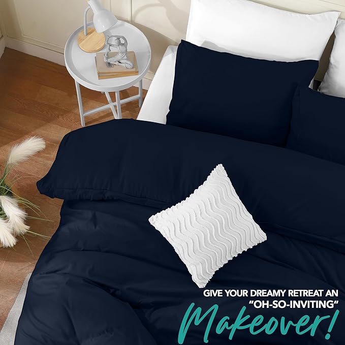 Utopia Bedding Duvet Cover Set with Pillowcases - 3 Pieces Bedding Duvet Cover with Zipper Closure - 1 Duvet Cover with 2 Pillowcases - Soft Brushed Microfiber (Queen, Navy)